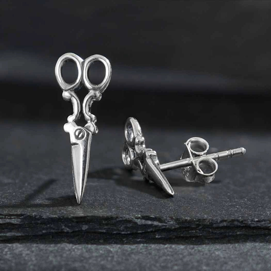 Silver earrings scissors