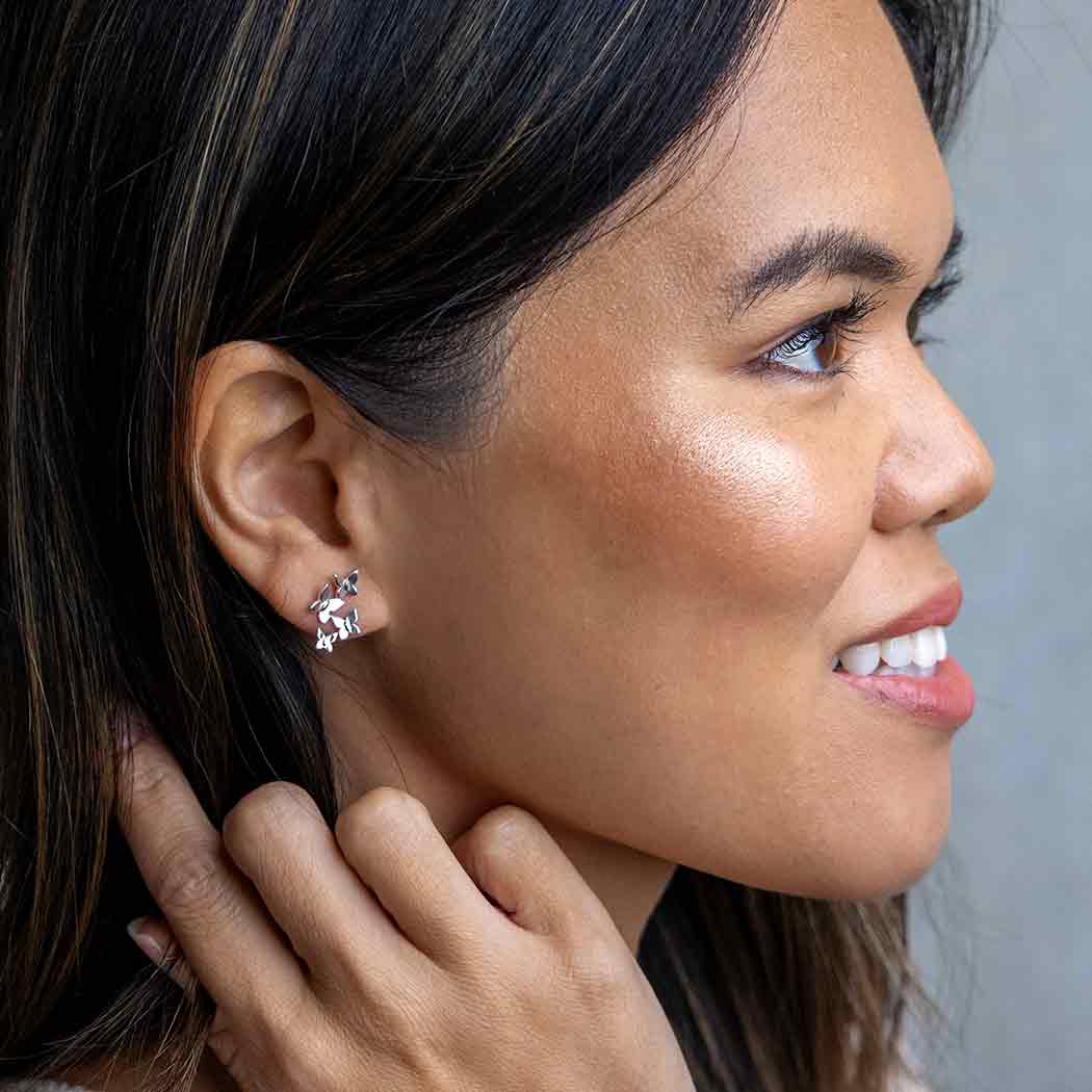 Silver earrings butterfly swarm