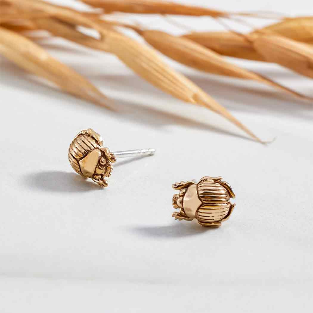 Silver earrings bronze scarab