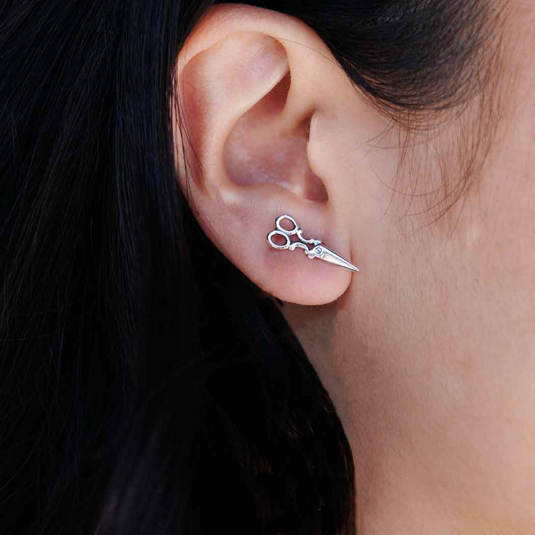 Silver earrings scissors