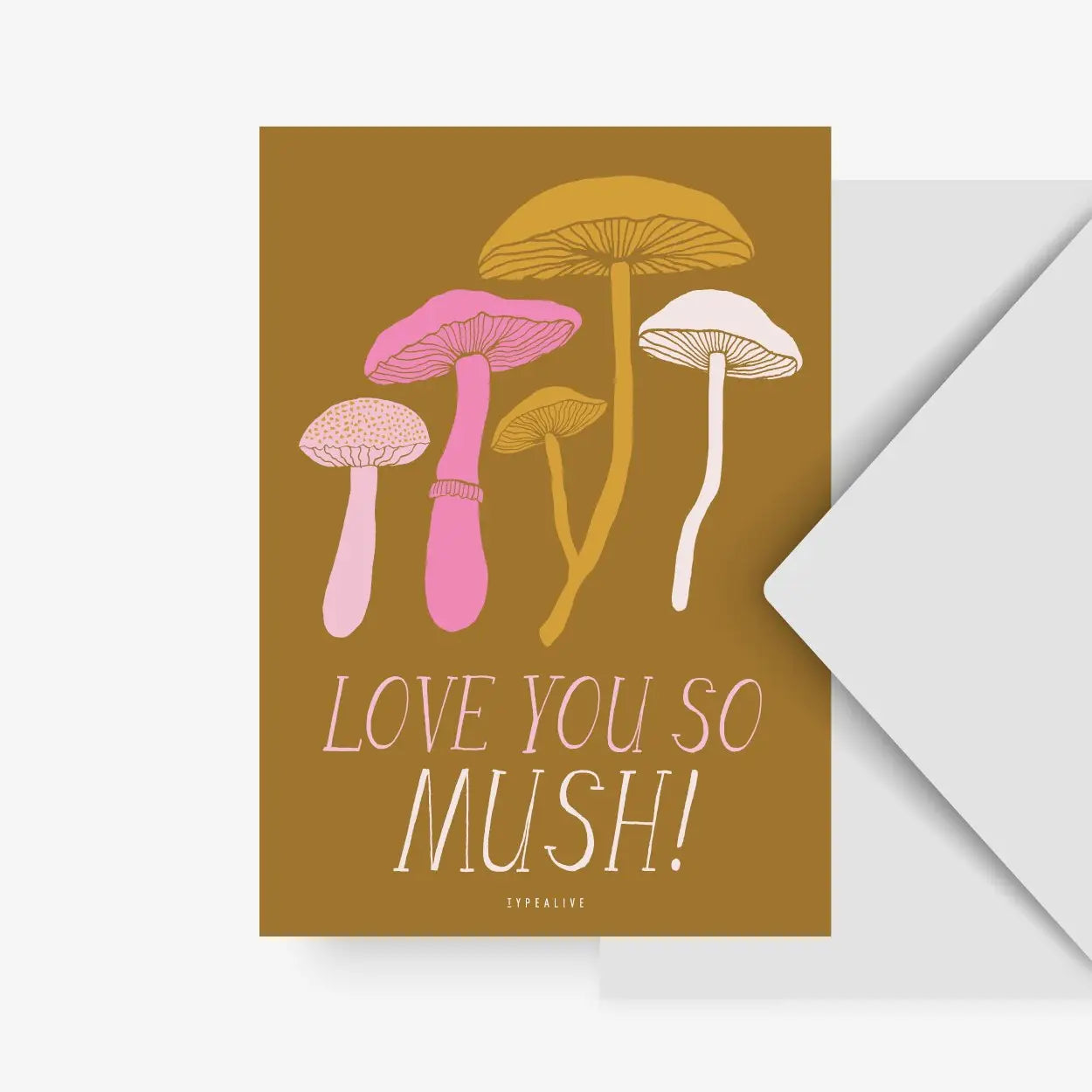 Wenskaart paddenstoelen "Love you so mush"