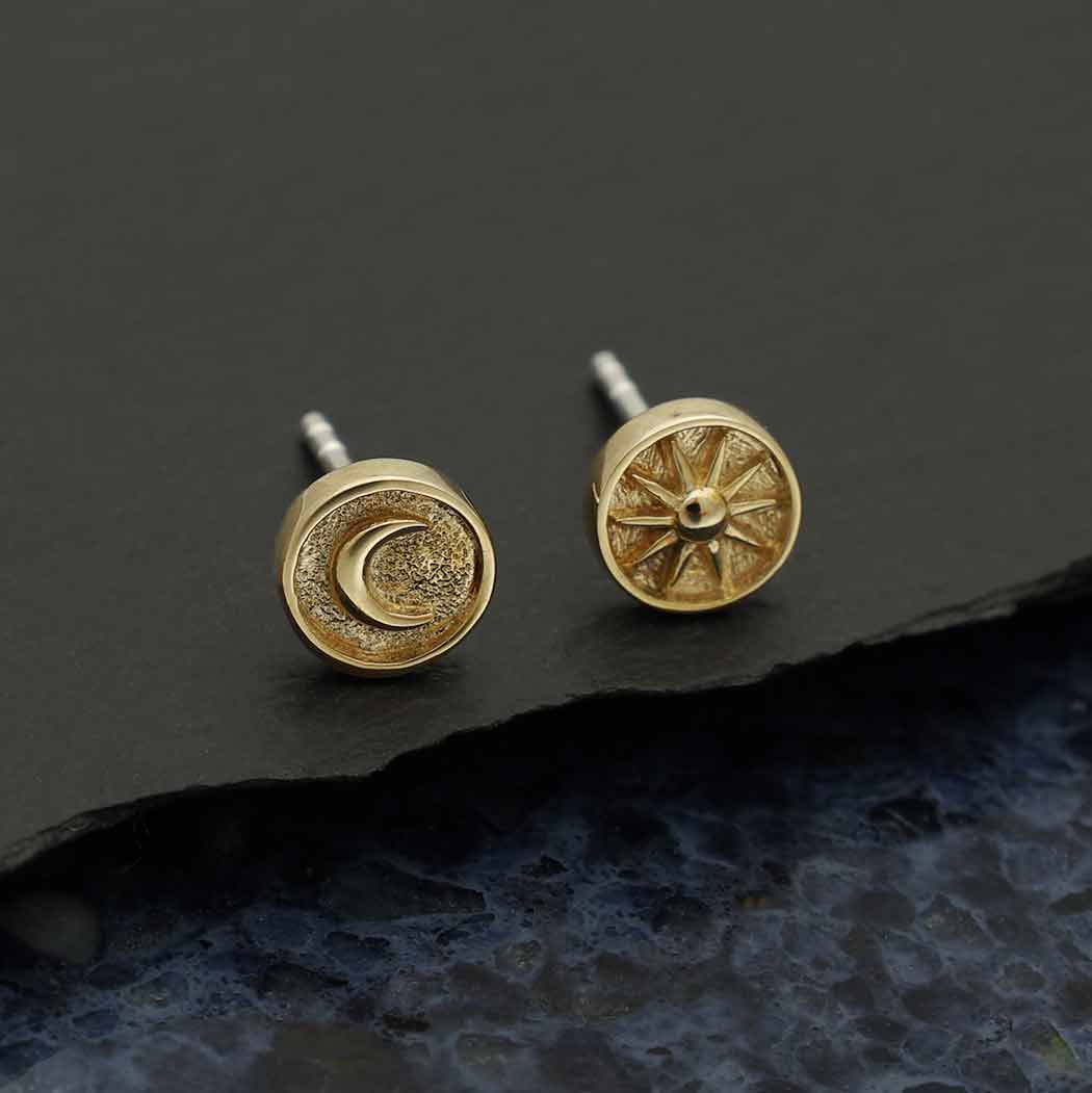 Boucles d'oreilles en argent avec lune et soleil en bronze