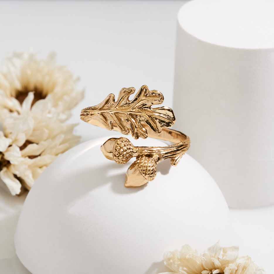 Bronzen ring blad en eikels