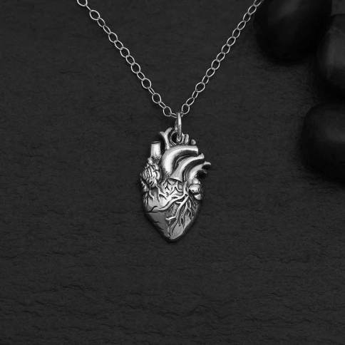 Silver necklace anatomical heart