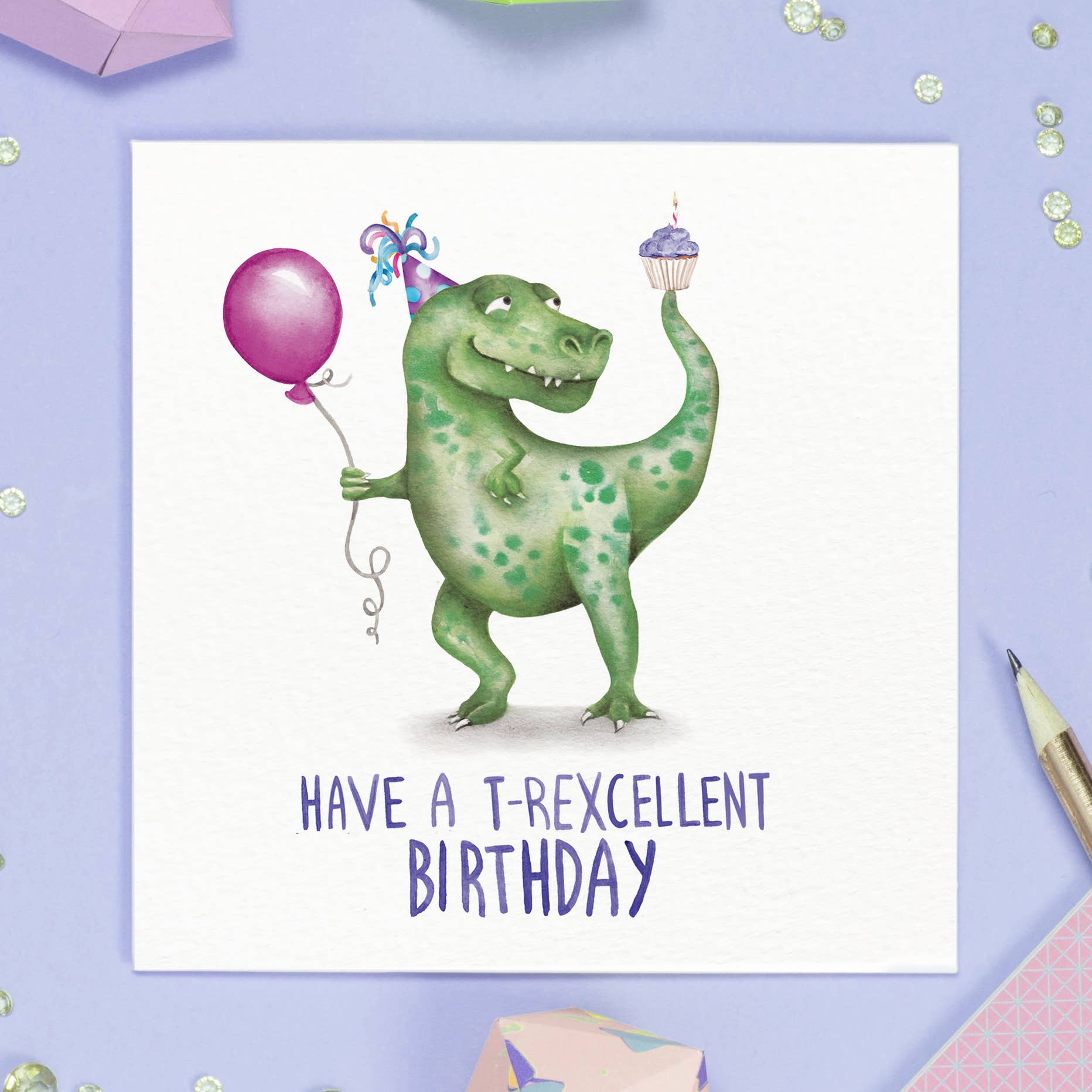 Wenskaart "T-rexcellent Birthday" - Fairy Positron