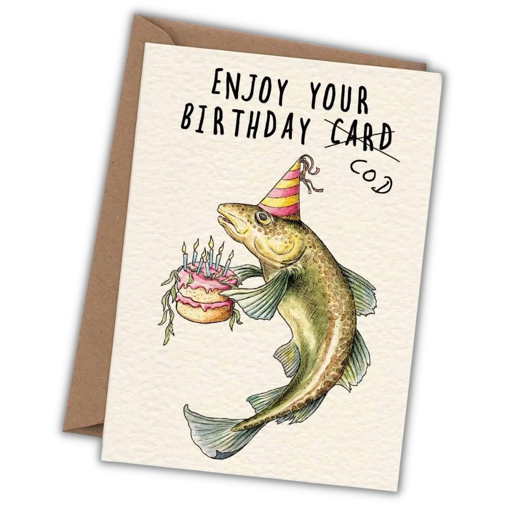 Wenskaart kabeljauw "Enjoy your birthday cod" - Fairy Positron