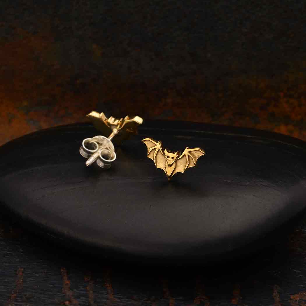 Zilveren oorbellen met bronzen vleermuis - Fairy Positron