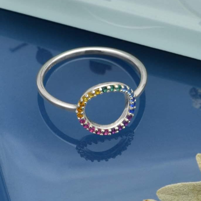 Zilveren ring regenboogcirkel - Fairy Positron