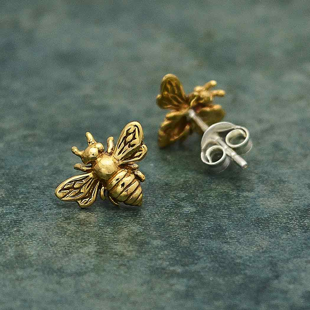 Zilveren studs met bronzen bij (groot) - Fairy Positron