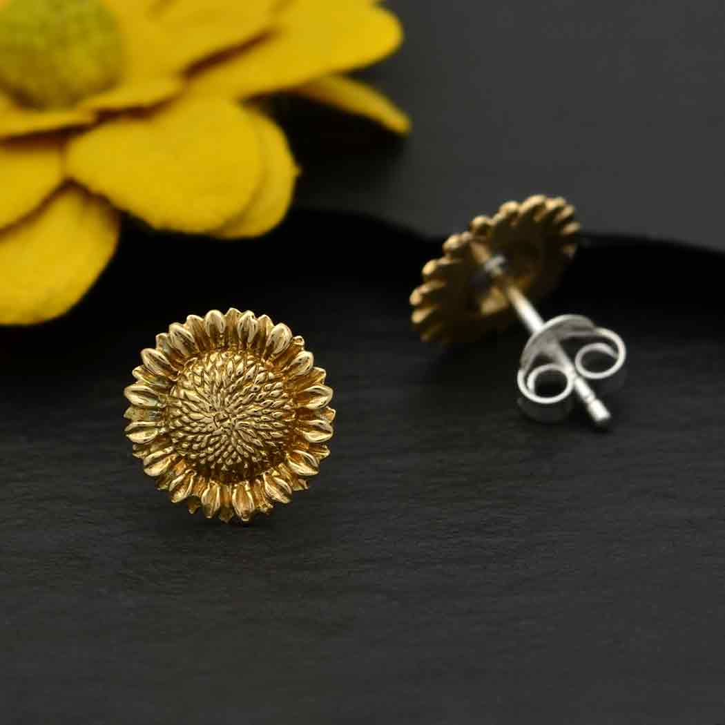 Zilveren studs met bronzen zonnebloem - Fairy Positron