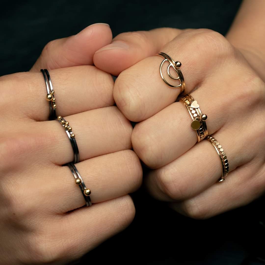 Zwart zilveren ring met bronzen granulaat - Fairy Positron