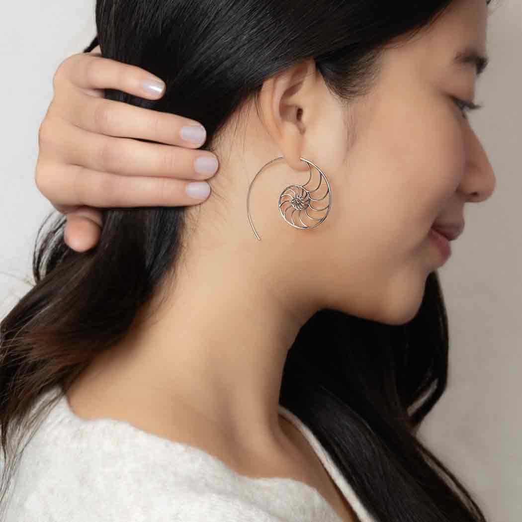 Silver earrings nautilus shell
