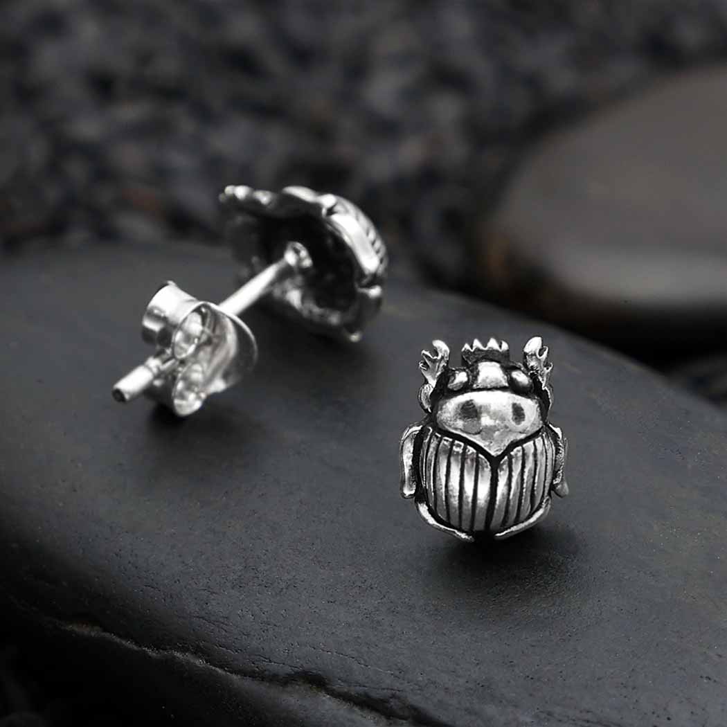 Silver scarab earrings