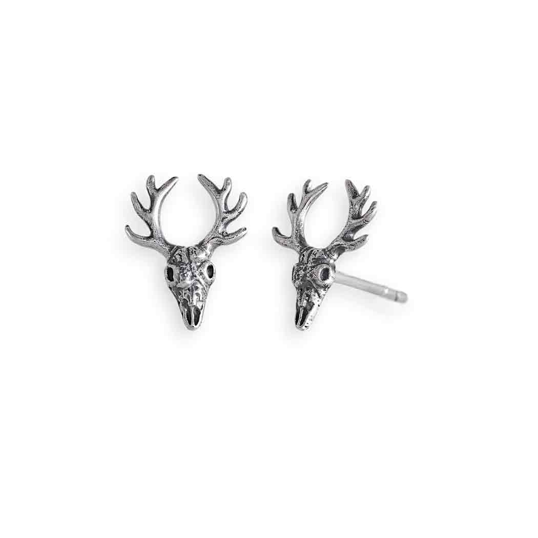 Silver earrings deer skull with antlers