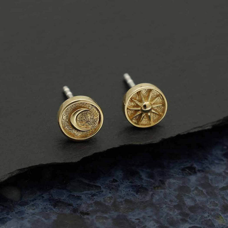 Zilveren oorbellen met bronzen maan en zon