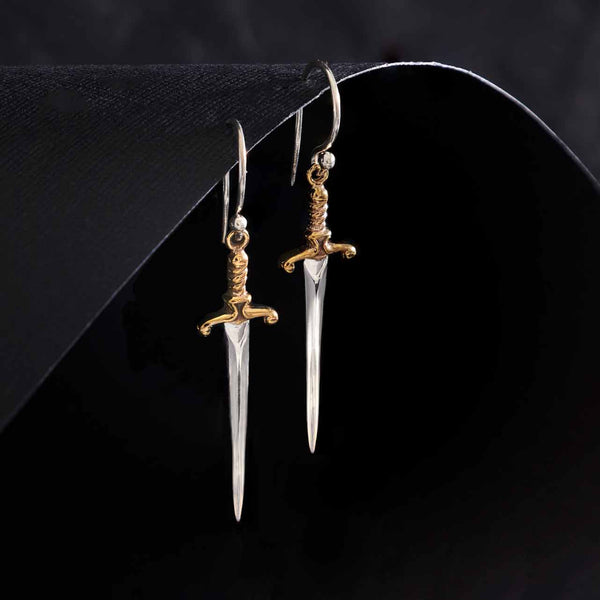 Silver/bronze earrings sword