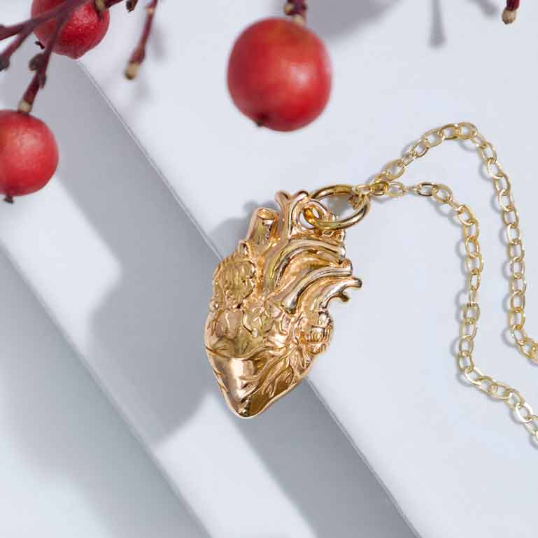 Gold filled halsketting met bronzen anatomisch hart