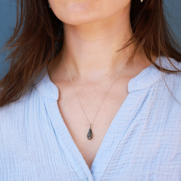 Silver necklace sunflower with bronze bee