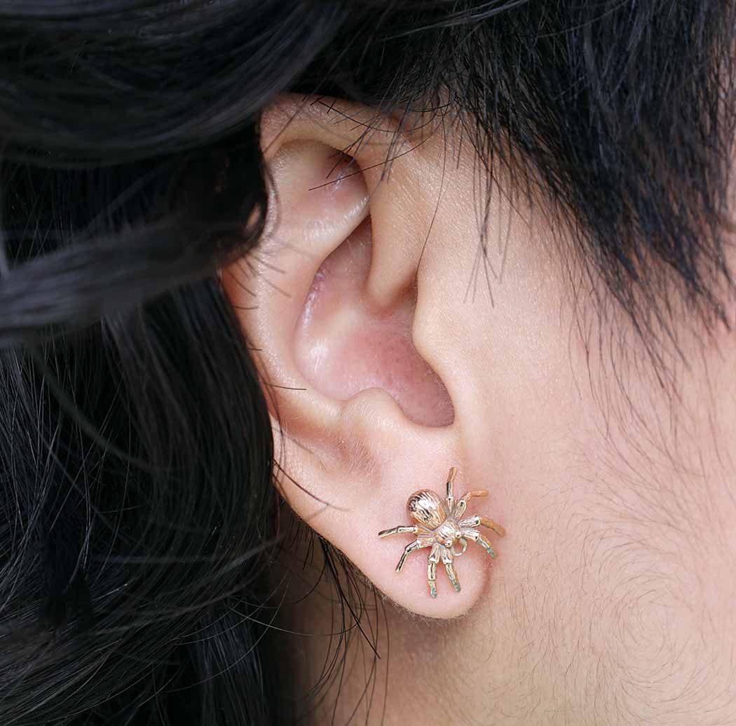 Zilveren oorbellen met bronzen spin