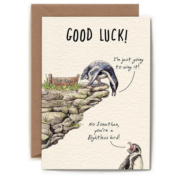 Wenskaart pinguïn “Good Luck”