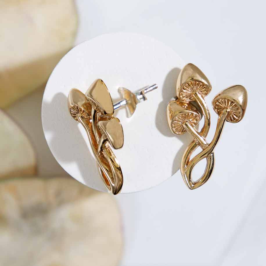 Zilveren oorbellen met bronzen paddenstoelen