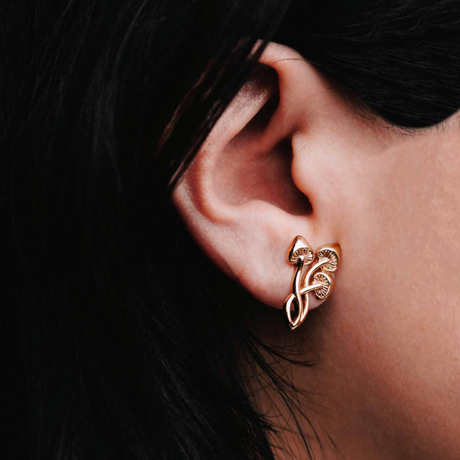 Silver earrings with bronze mushrooms