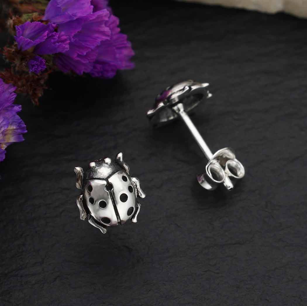 Silver earrings ladybug