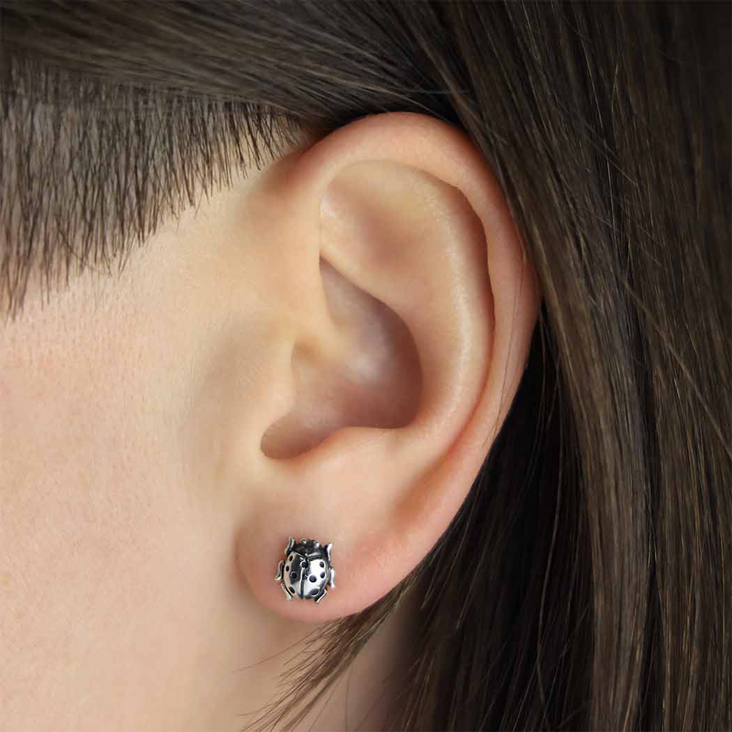 Silver ladybug earrings