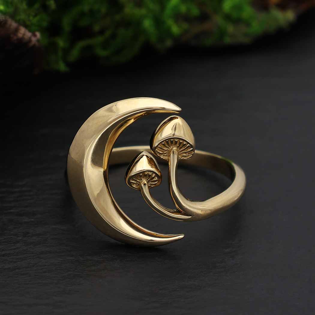 Bronze ring moon and mushrooms