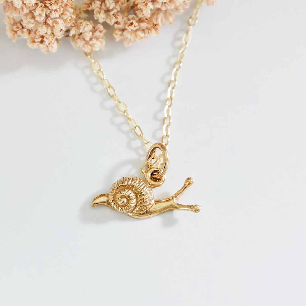 Gold filled necklace with bronze snail