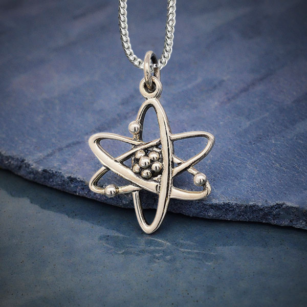 Silver necklace atom