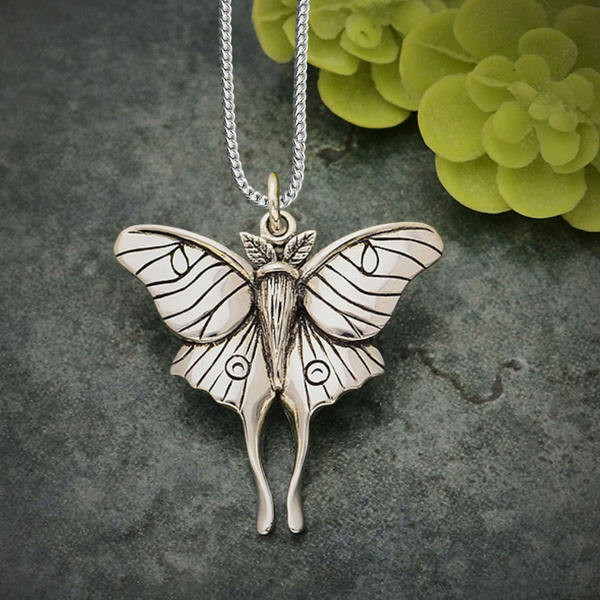 Silver moon butterfly necklace