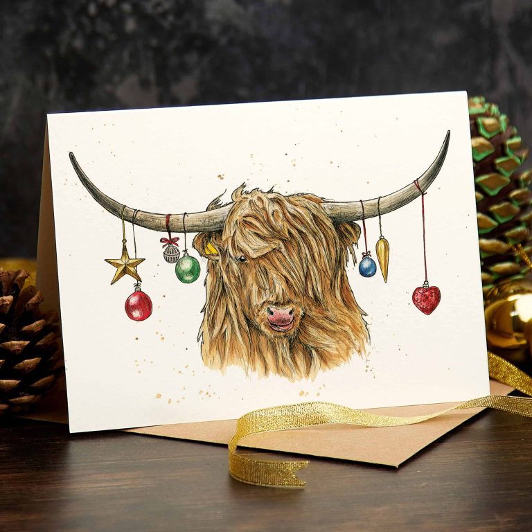Wenskaart kerst Schotse hooglander - Fairy Positron