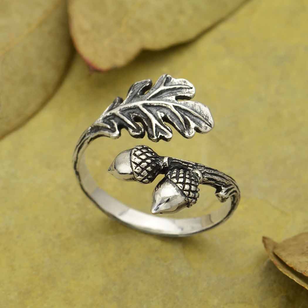 Zilveren ring blad en eikels - Fairy Positron