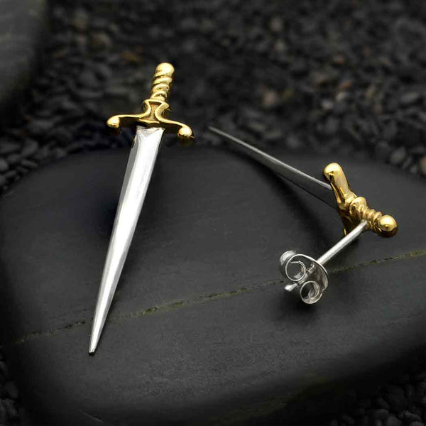 Zilveren/bronzen oorbellen zwaard (stekers) - Fairy Positron