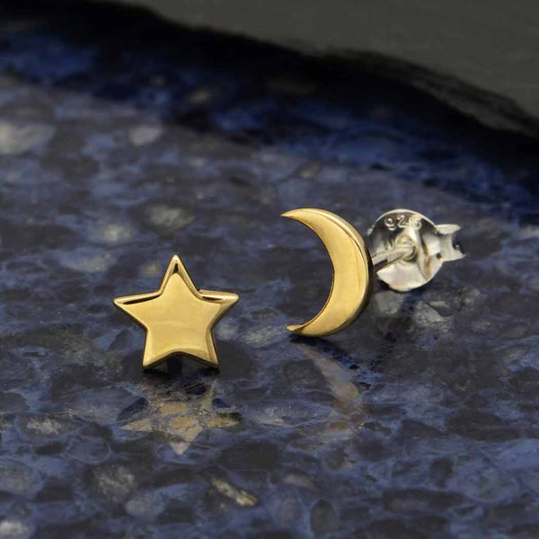 Zilveren oorbellen met bronzen maan en ster - Fairy Positron