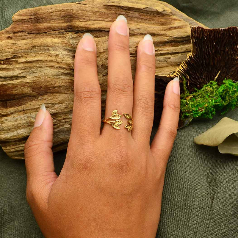 Bronzen ring kleine blaadjes - Fairy Positron