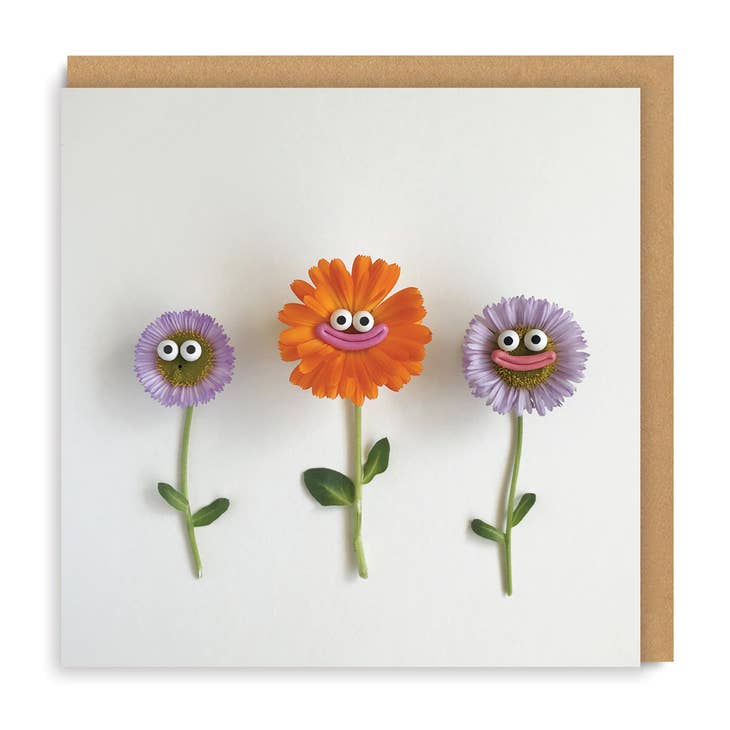 Wenskaart "Flowers with faces" - Fairy Positron