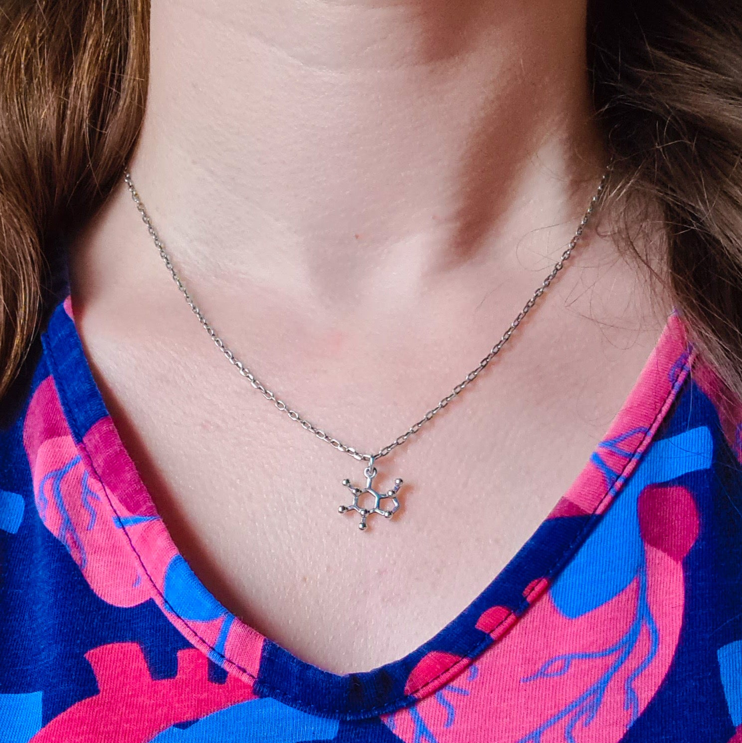 Silver necklace caffeine molecule - Fairy Positron