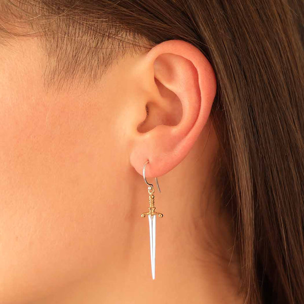Silver/bronze earrings sword