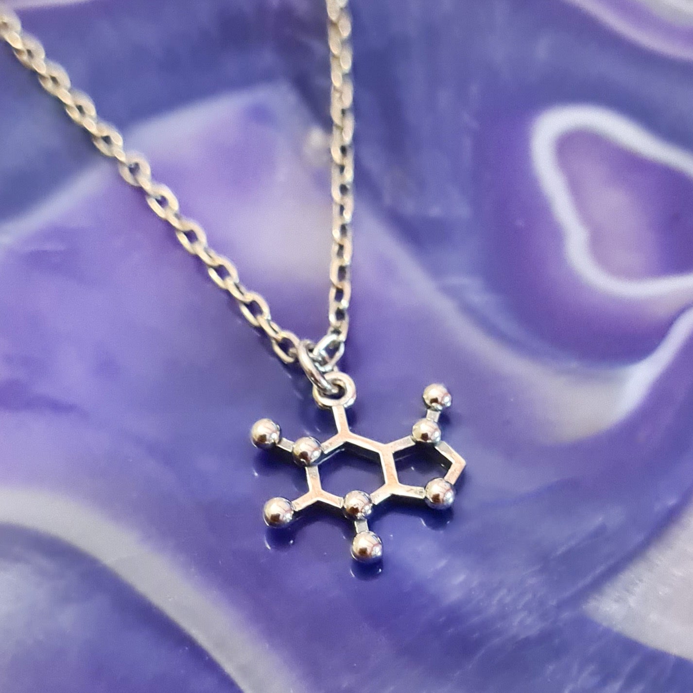 Silver necklace caffeine molecule - Fairy Positron