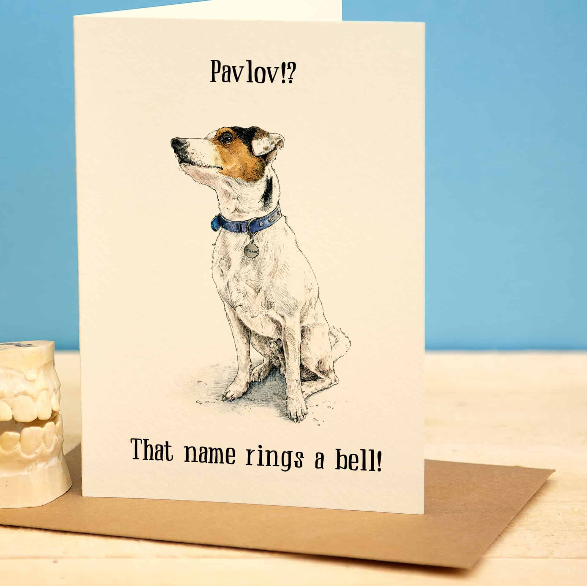 Greeting card dog "Pavlov? That name rings a bell" - Fairy Positron