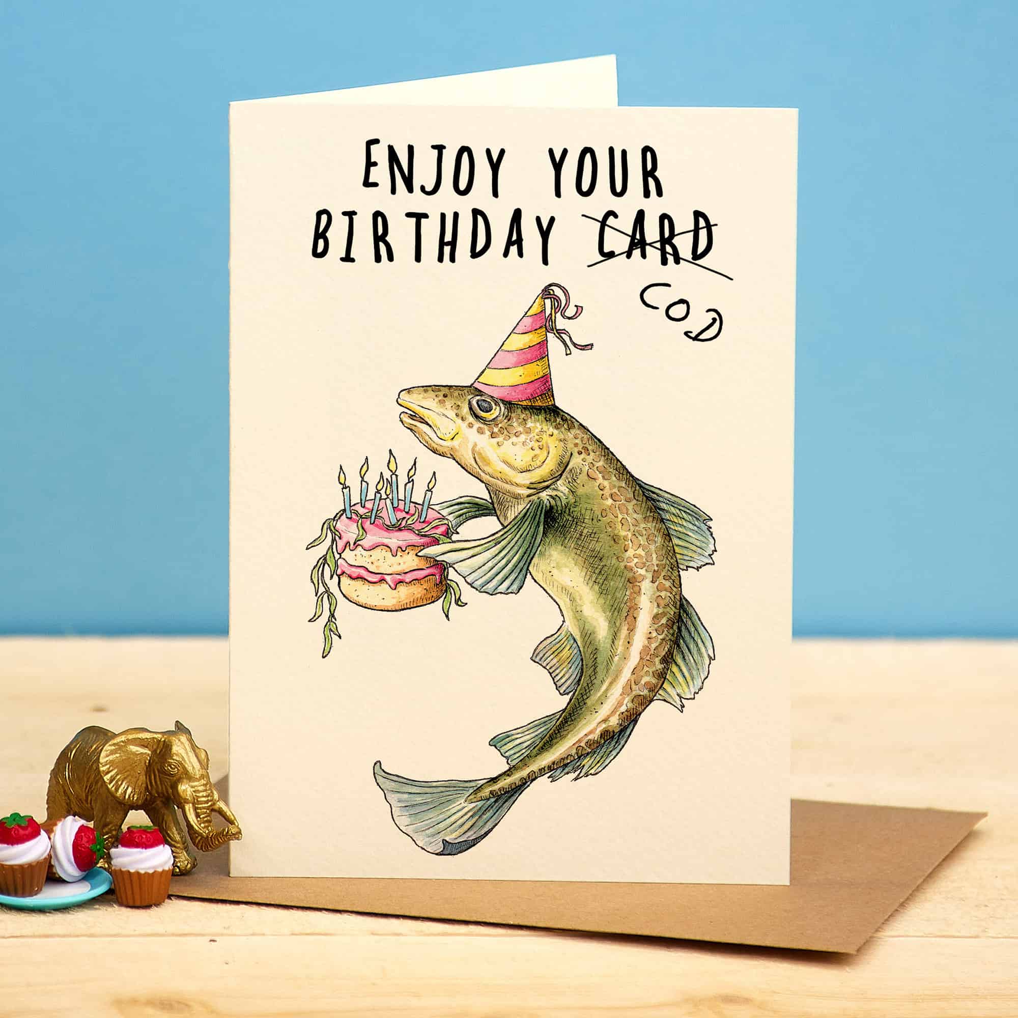 Wenskaart kabeljauw "Enjoy your birthday cod" - Fairy Positron