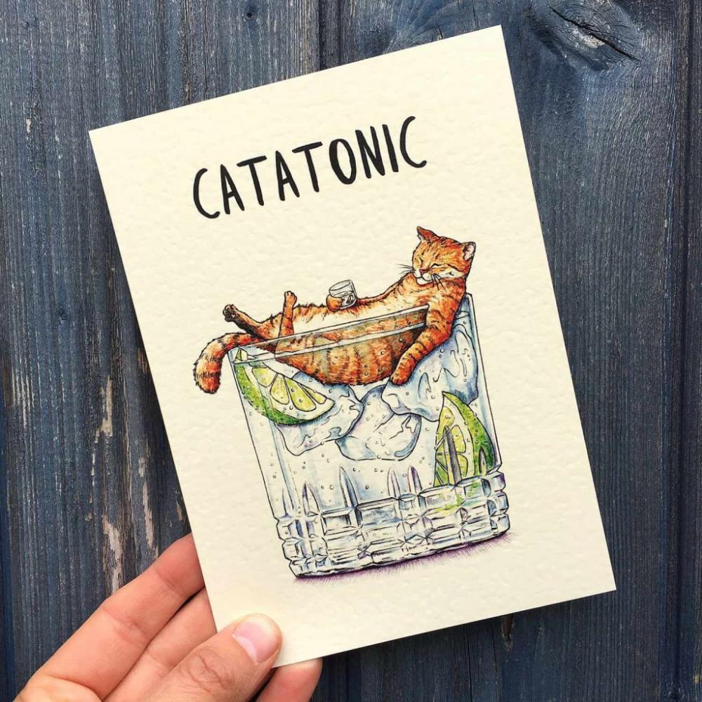 Wenskaart kat "Catatonic" - Fairy Positron