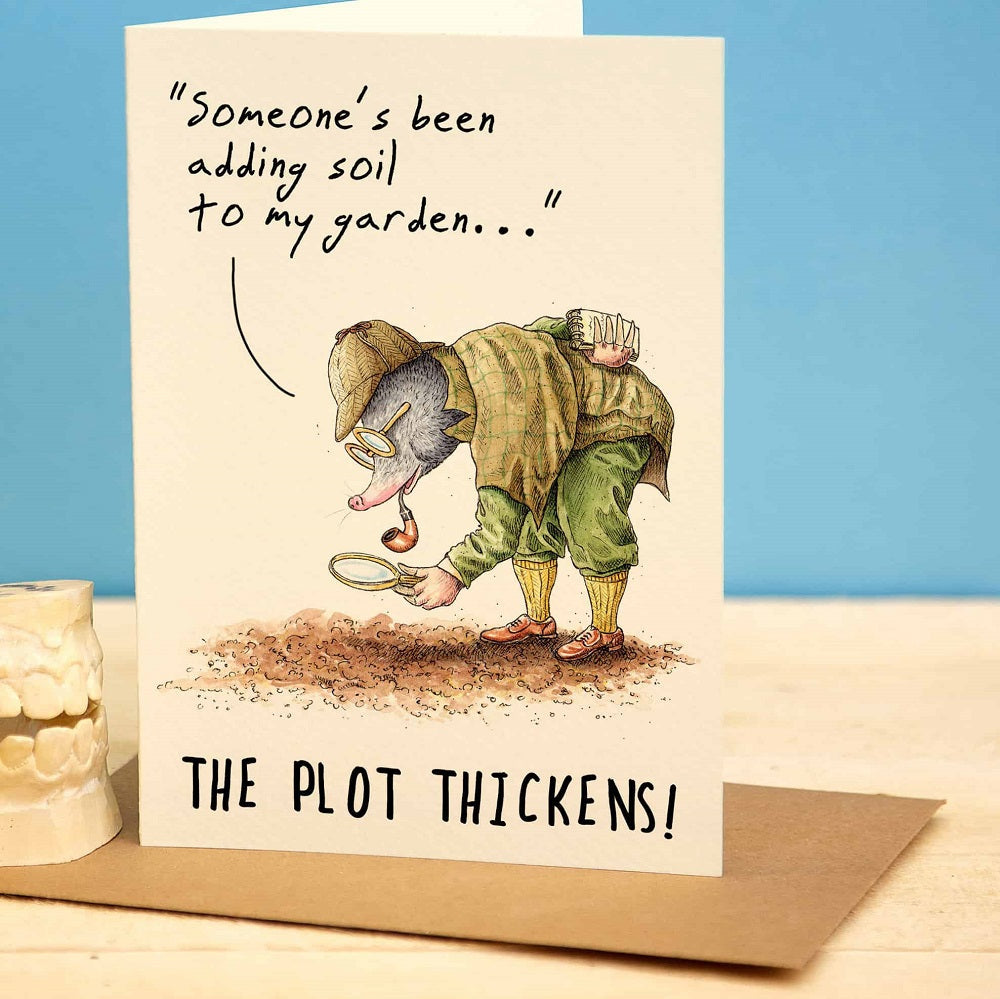 Greeting card mole "The plot thickens"-Fairy Positron