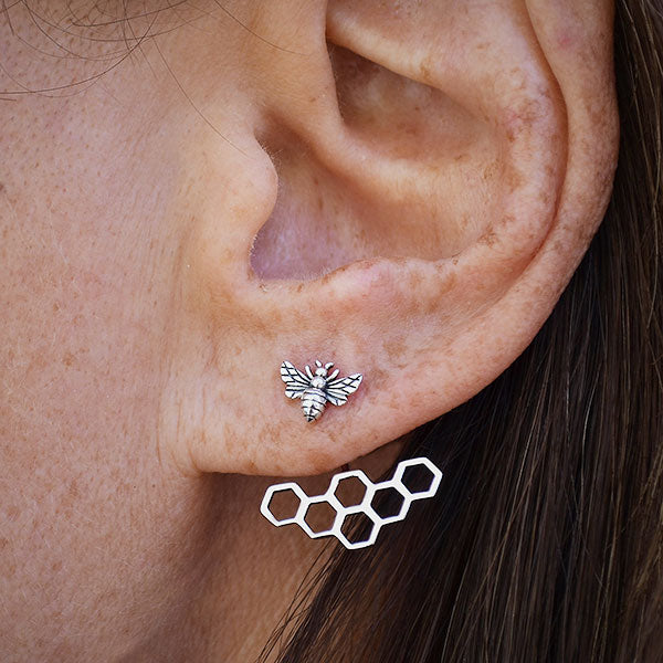 Silver earrings bee with honeycomb - Fairy Positron