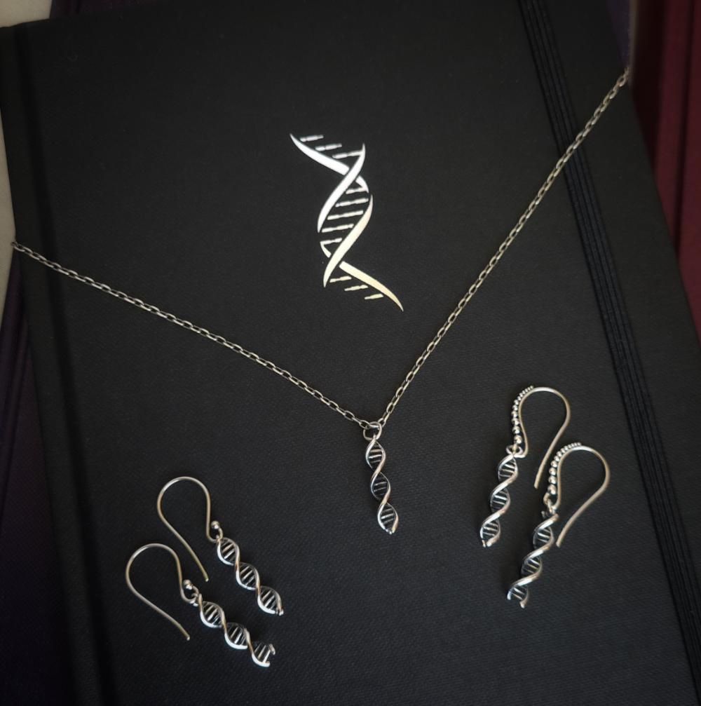 Silver earrings DNA double helix (granulated hooks) -. Fairy Positron