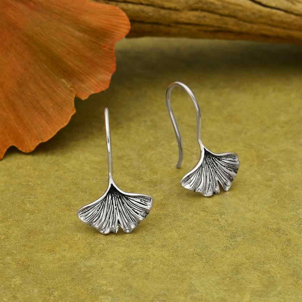 Silver earrings ginkgo leaf - Fairy Positron