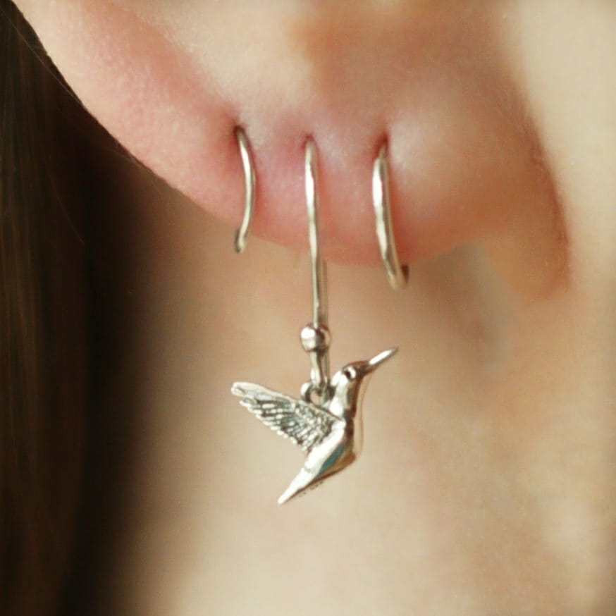 Zilveren oorbellen kolibrie (hangers) - Fairy Positron