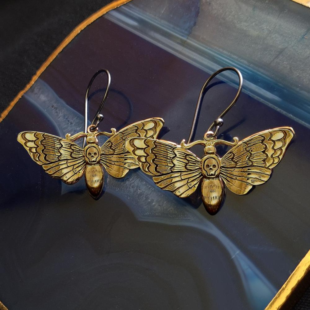 Zilveren oorbellen met bronzen doodshoofdvlinder - Fairy Positron